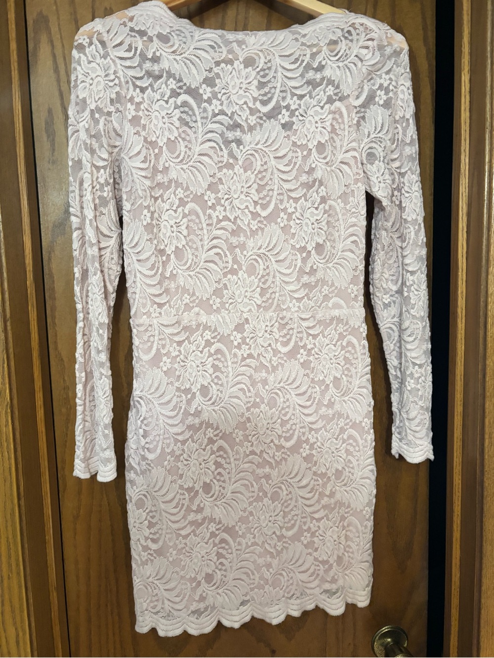 bebe Blush Pink Long Sleeve Lace Midi Dress
